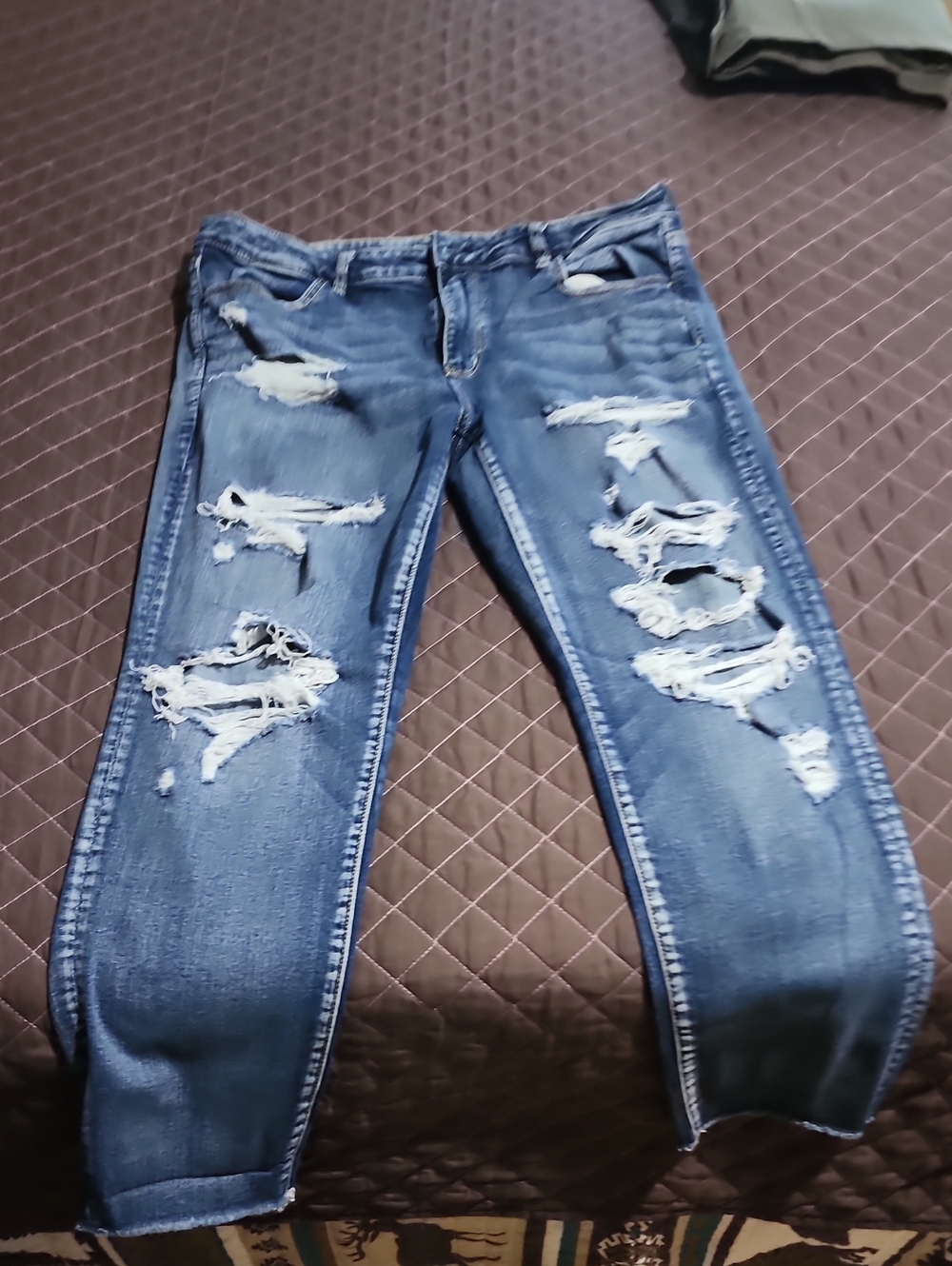 American Eagle Outfitters Distressed Dark Blue Ripped Jeans